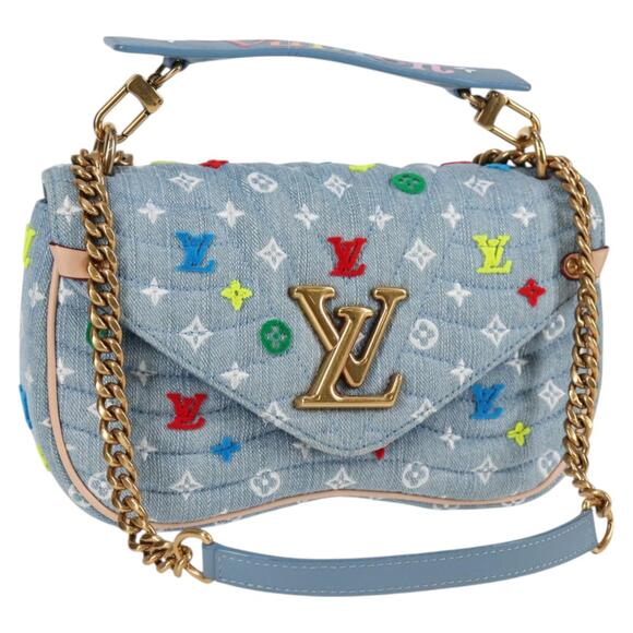 LOUIS VUITTON New Wave Chain Bag MM Hand Bag Light Blue M53692 - Picture 1 of 16